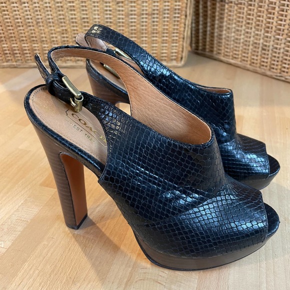 Coach "Brina" Snakeskin Peep-Toe Slingbacks - Picture 1 of 9